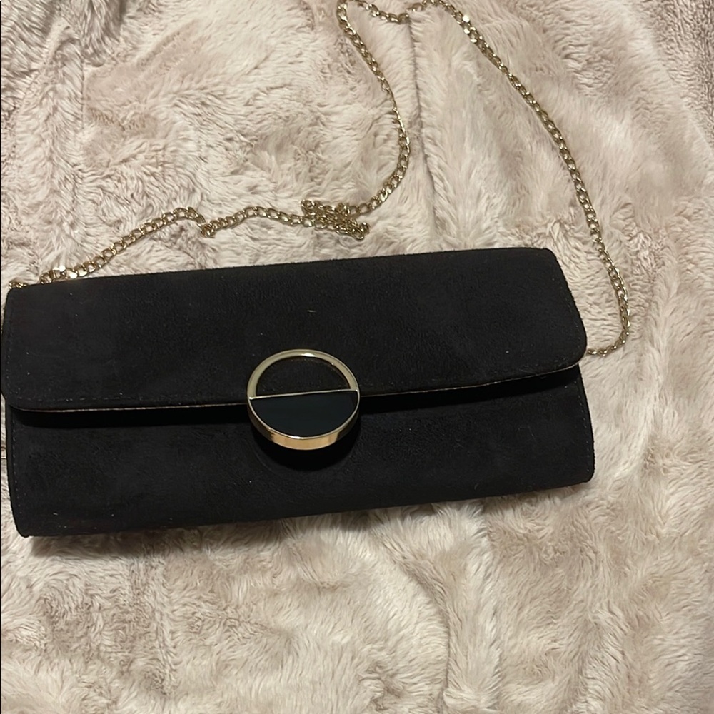 Elegant Black Clutch with Gold Chain